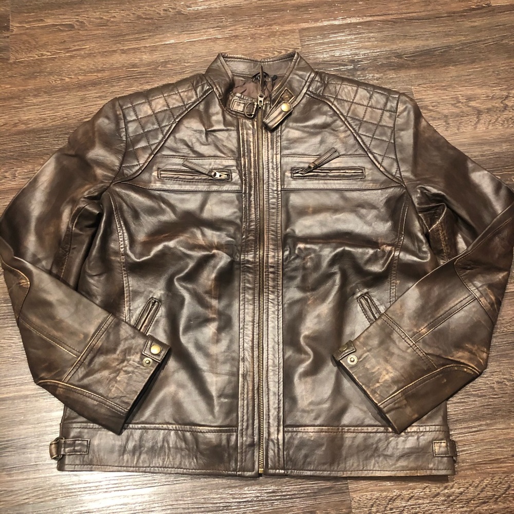 π Diamond1 Tall Men Ruboff Real leather brown bomber jacket new With tags π - Picture 6 of 6